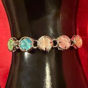 Stainless Steel Silver 5-Color Gemstone Bracelet with Bolo Slider Clasp 💚🩵💛🩷🧡